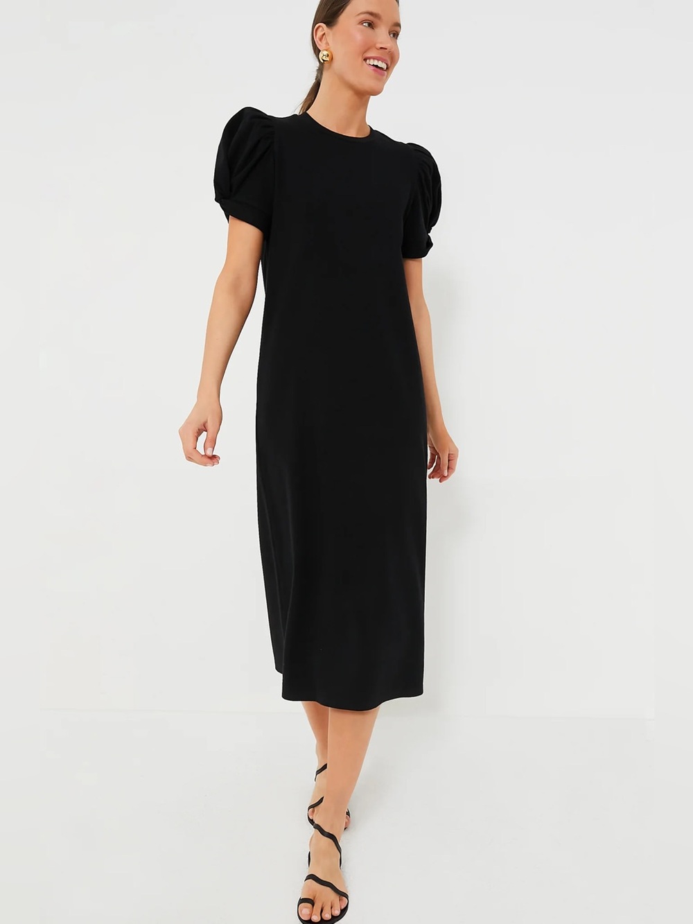 Pomander Place Black Short Sleeve Vesty Midi Maxi Dress Puff Sleeve Large
